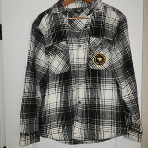 Home Free Heavy Flannel Shirt Jacket Black White Plaid Men’s